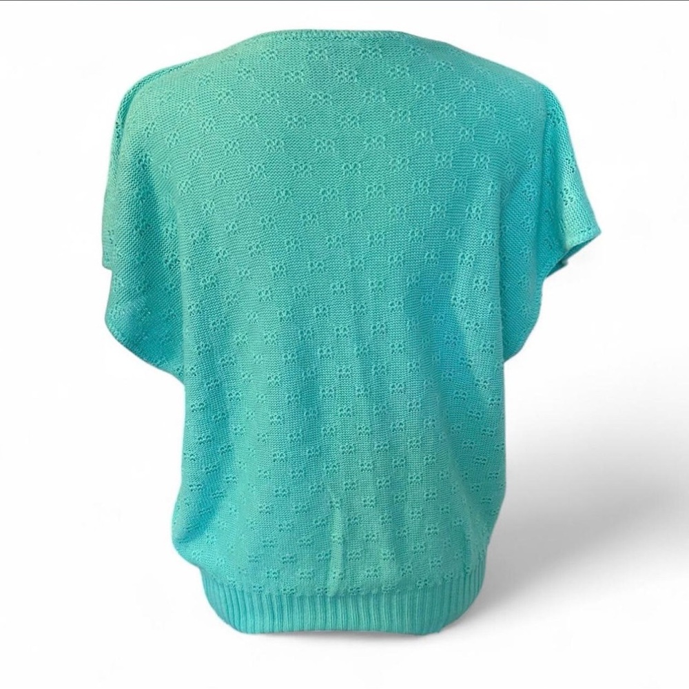 V-Neck Knit Cottagecore Textured Sweater Green Teal M/L - Picture 2 of 6